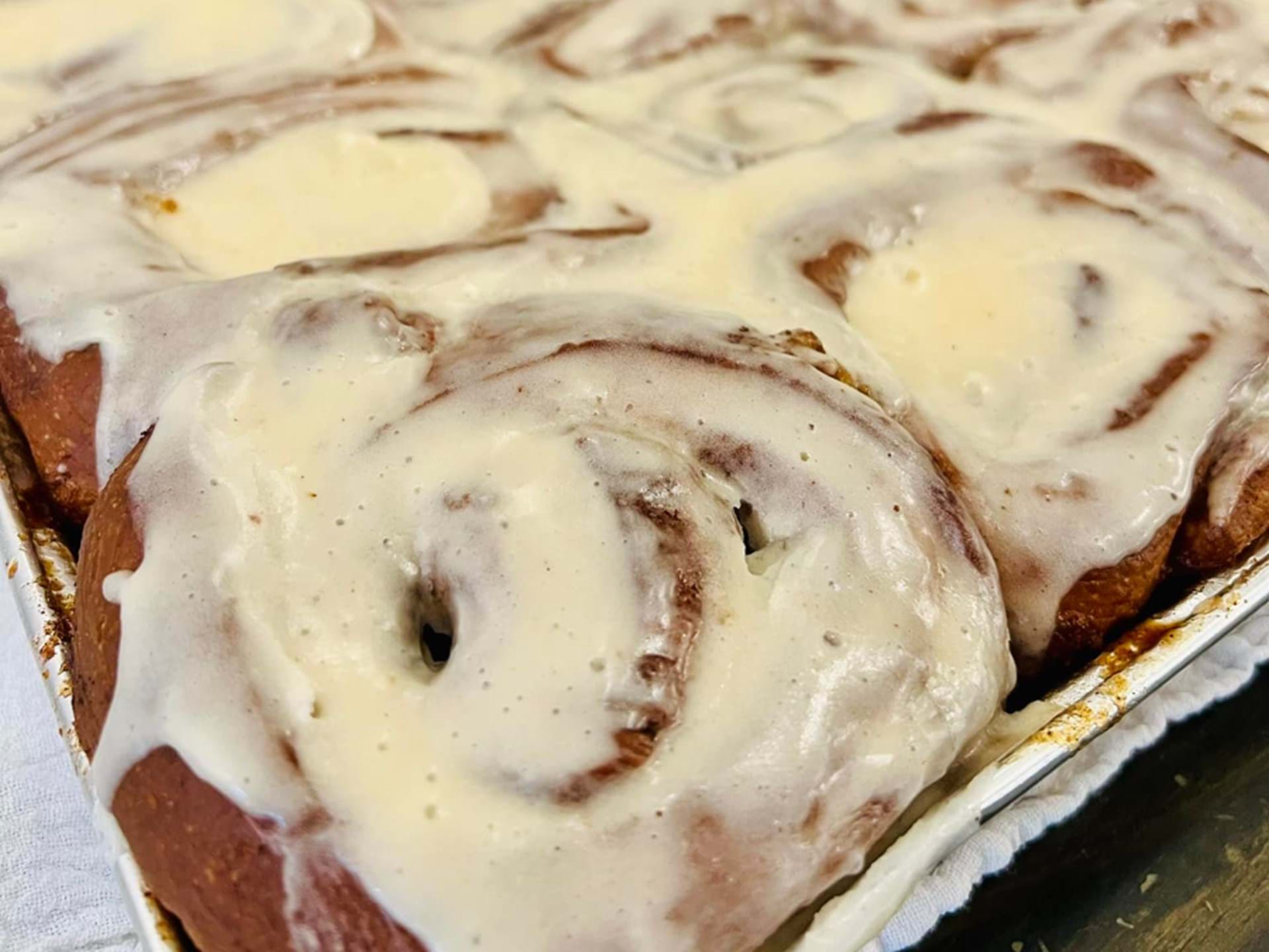 Famous homemade cinnamon rolls from The Serving Cafe