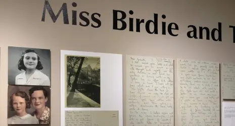 Photos of Anne Frank and her young Iowa pen pals beside a series of handwritten letters.