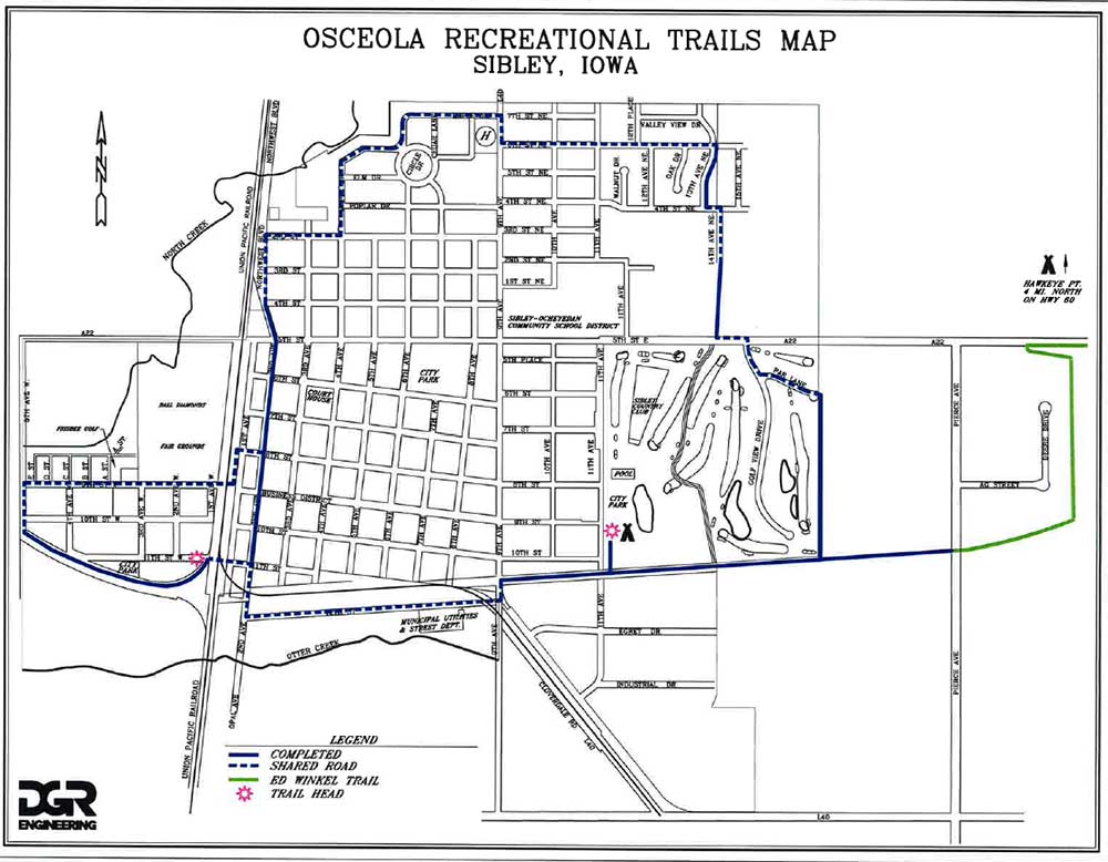 Osceola Recreational Trails Iowa Tourism Map, Travel Guide, Things to