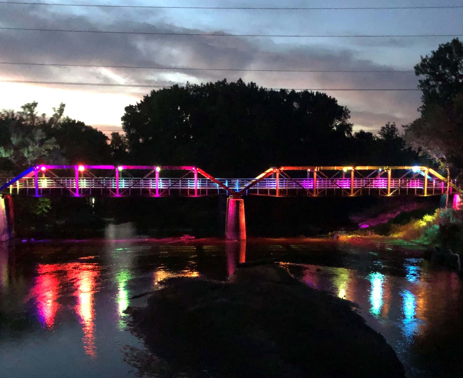 The Raccoon River Trail's lighted bridge in Adel. 