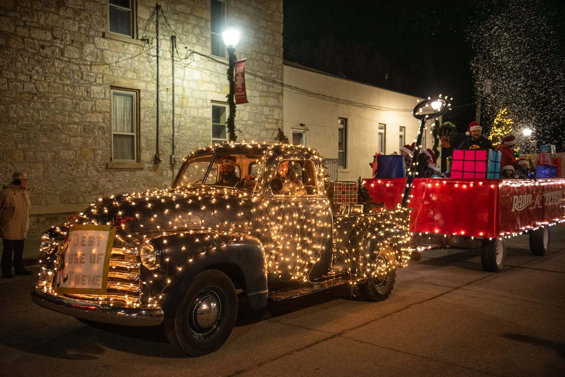 A parade entry in Winterset's Festival of Lights