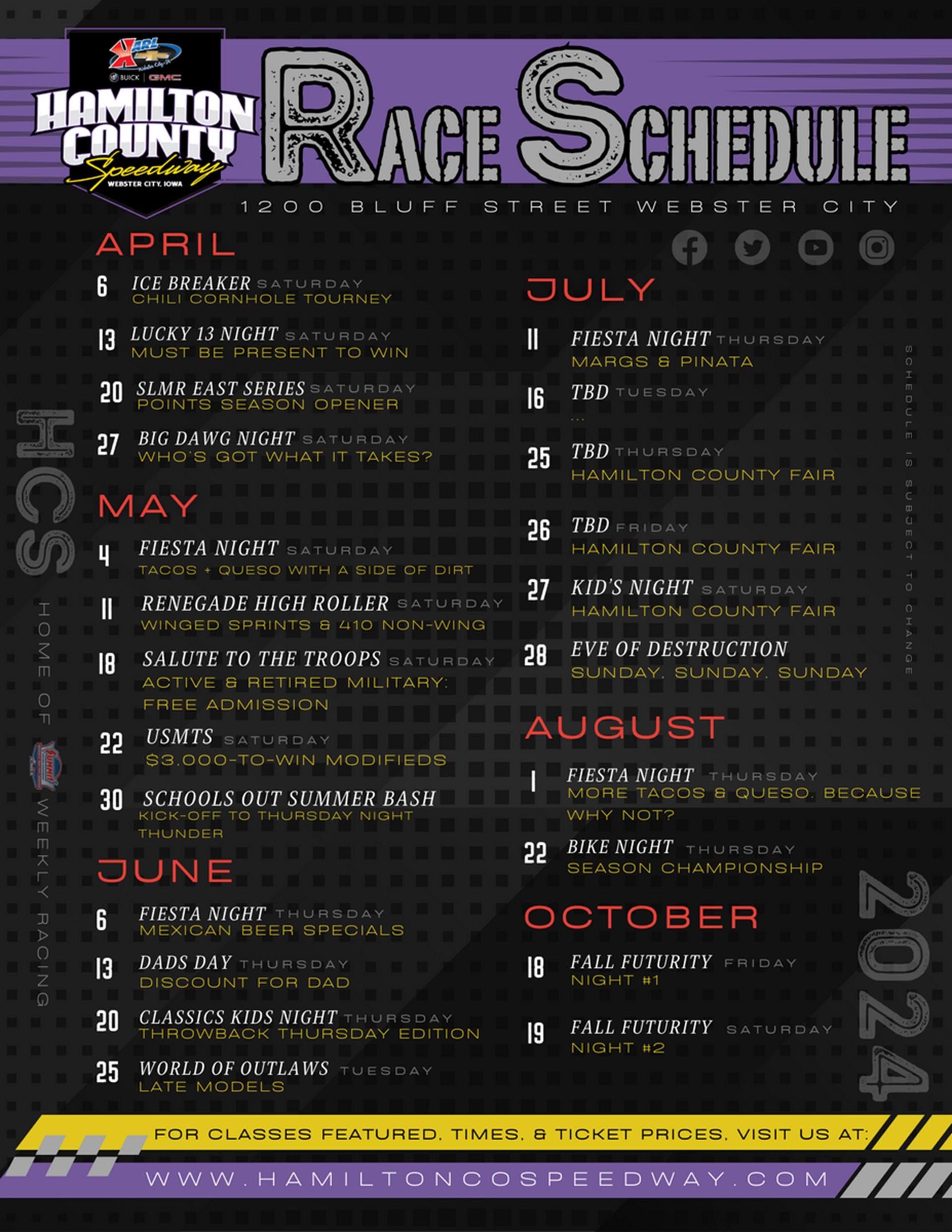 Karl Chevrolet Hamilton County Speedway 2024 Schedule