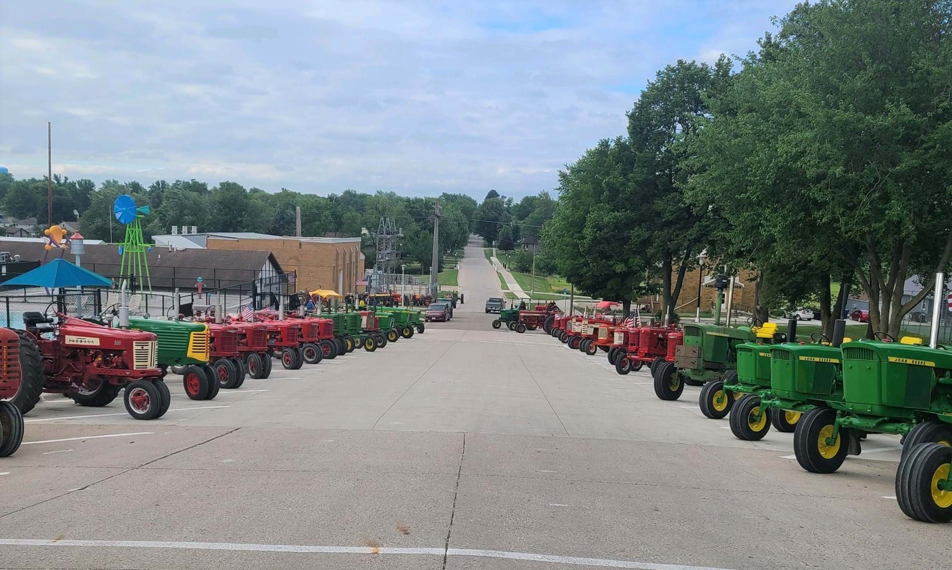 Tractors lined up on Main Street