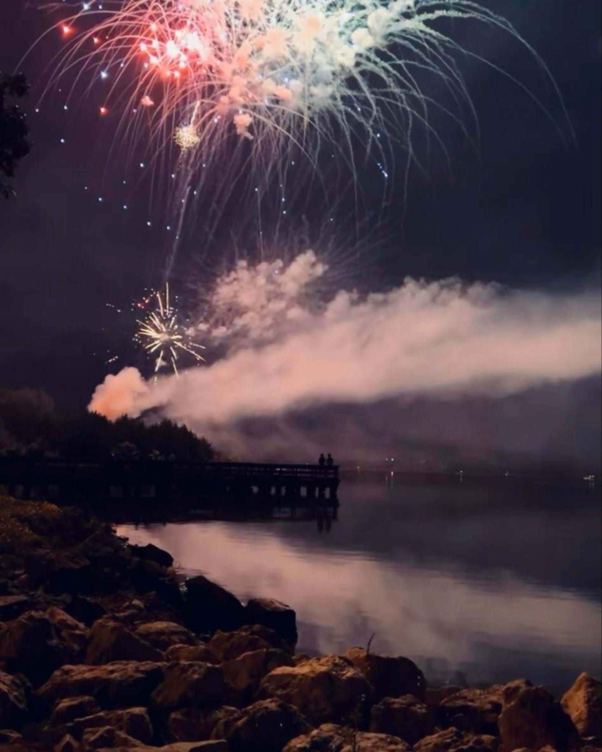Red and Blue Fireworks over Lake Icaria 