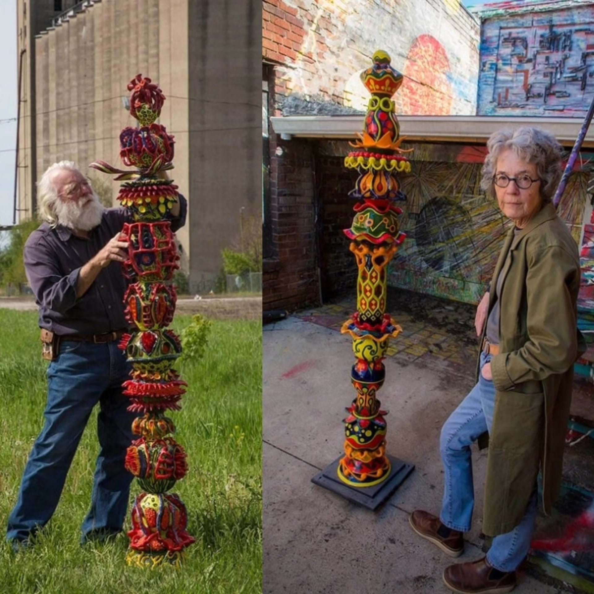 Artists Jim & Sue Heemstra with sculptures 