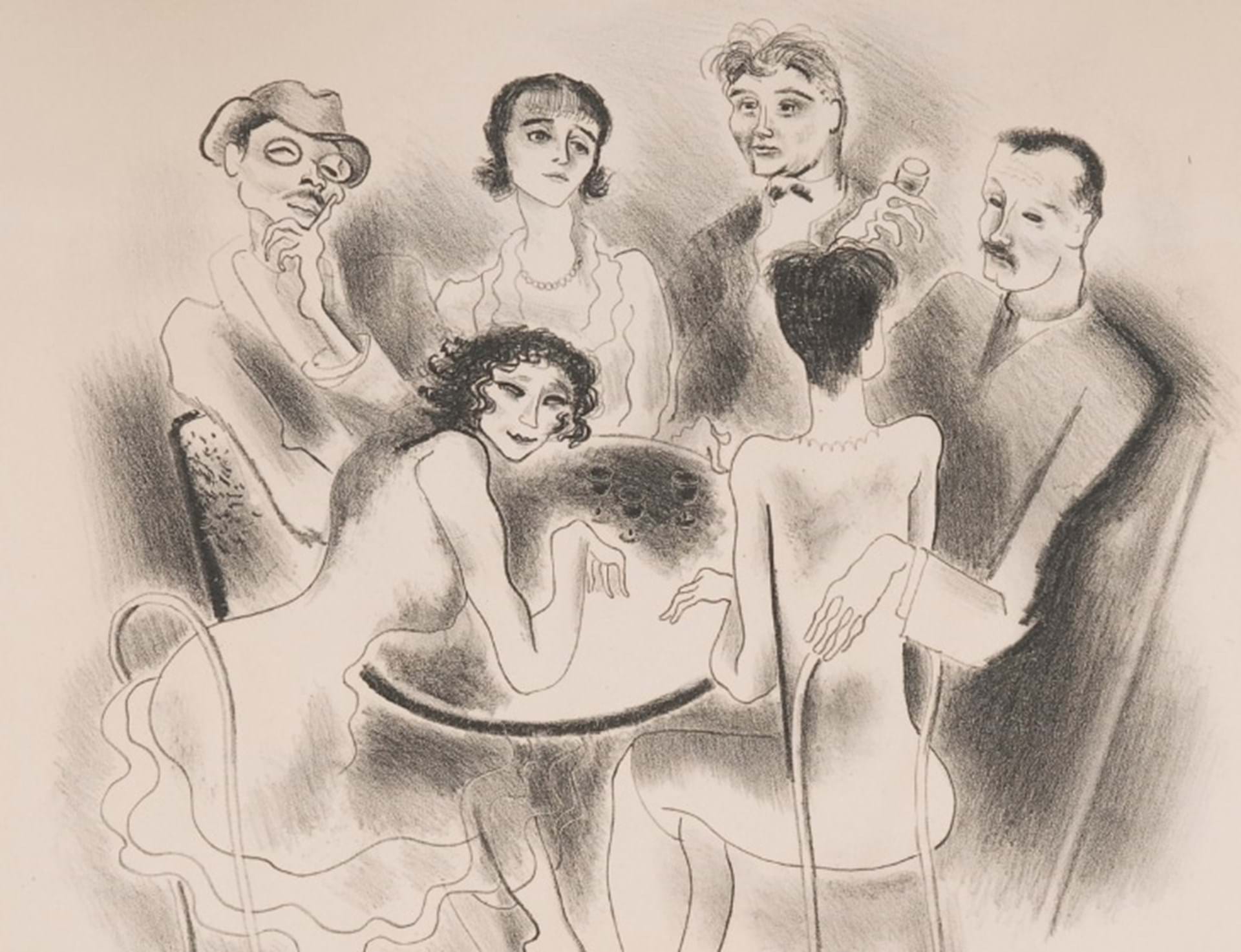 John Carroll (American, 1892 – 1959) “Artists Around a Table” (detail), 1928 Lithograph on paper Des Moines Art Center Permanent Collections; Gift of Carl Weeks, 1954.109