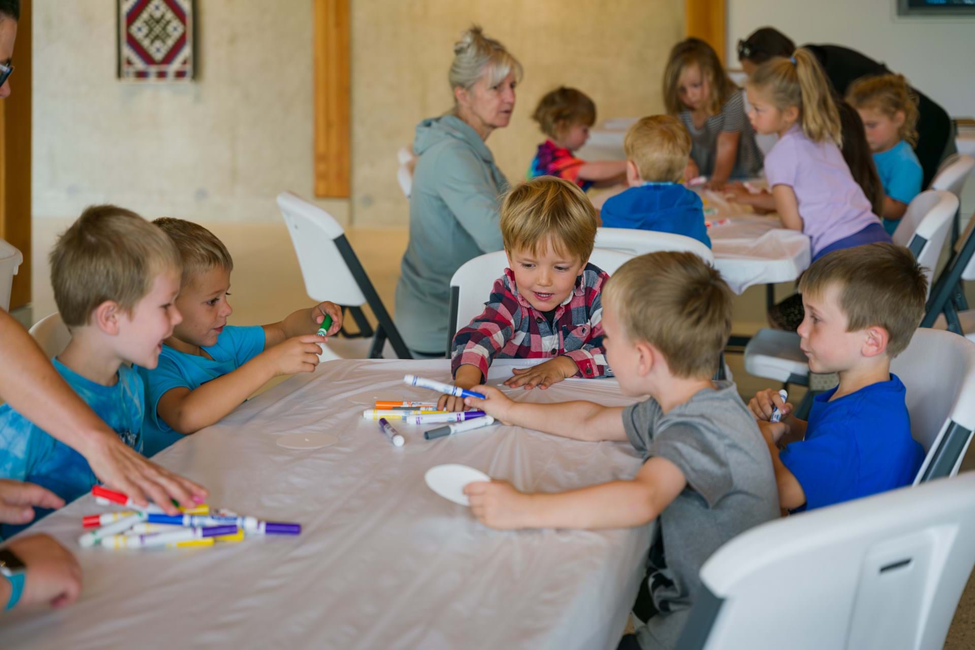Kids coloring at Vesterheim