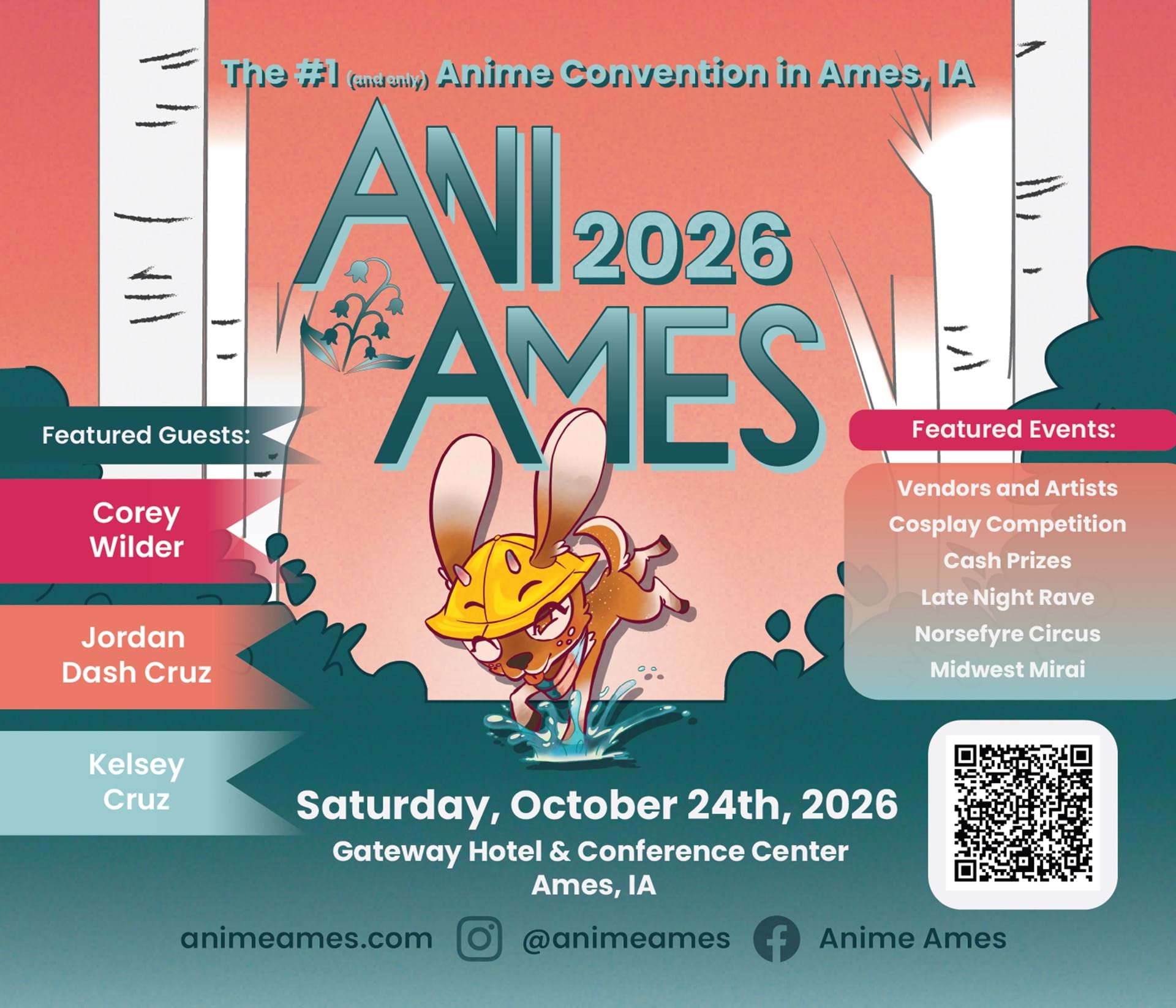 Poster for Anime Ames 2026, hosted Saturday October 24th, 2026 at the Gateway Hotel in Ames Iowa