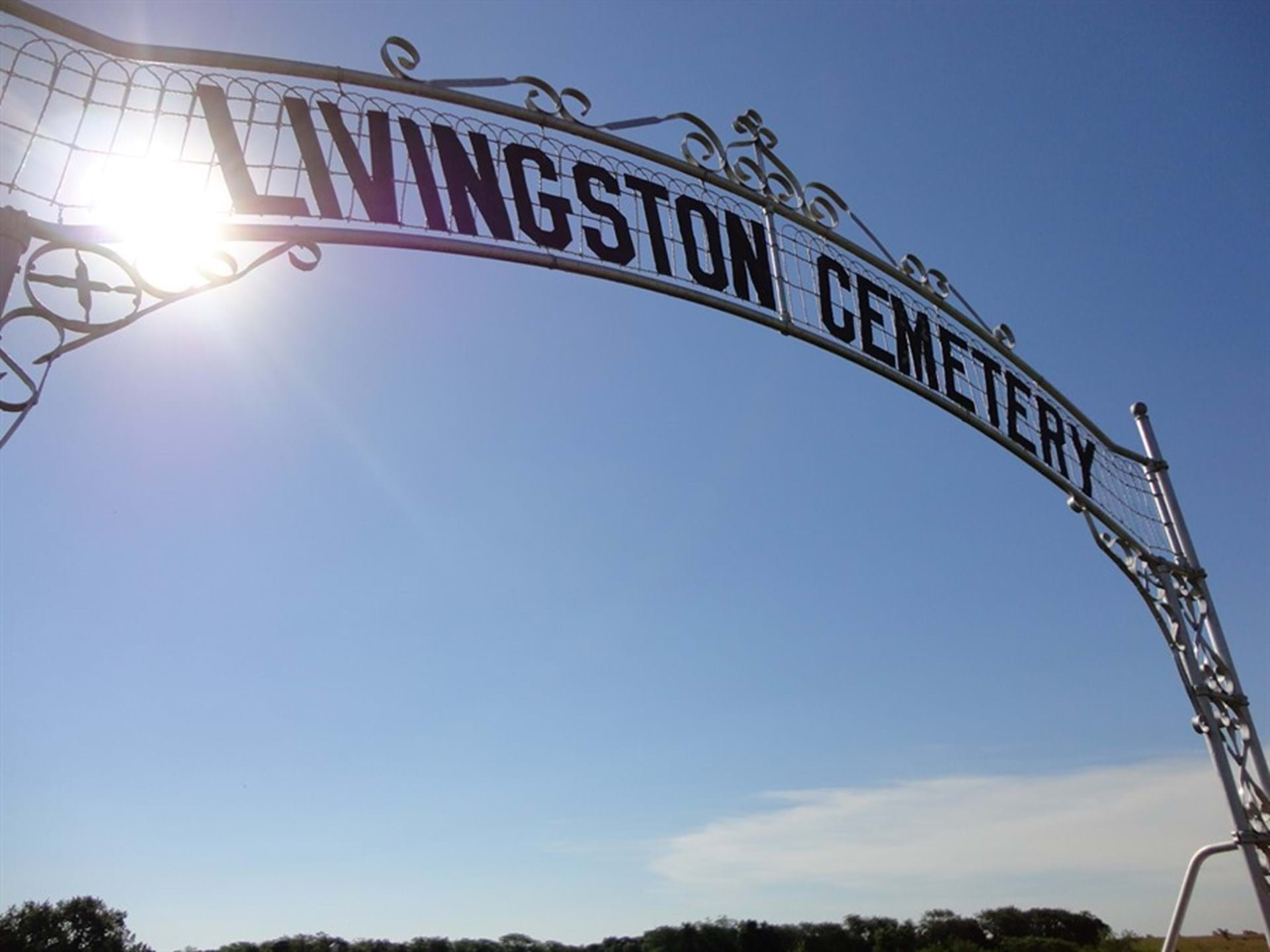 Livingston Cemetery across the road from church building and cemetery