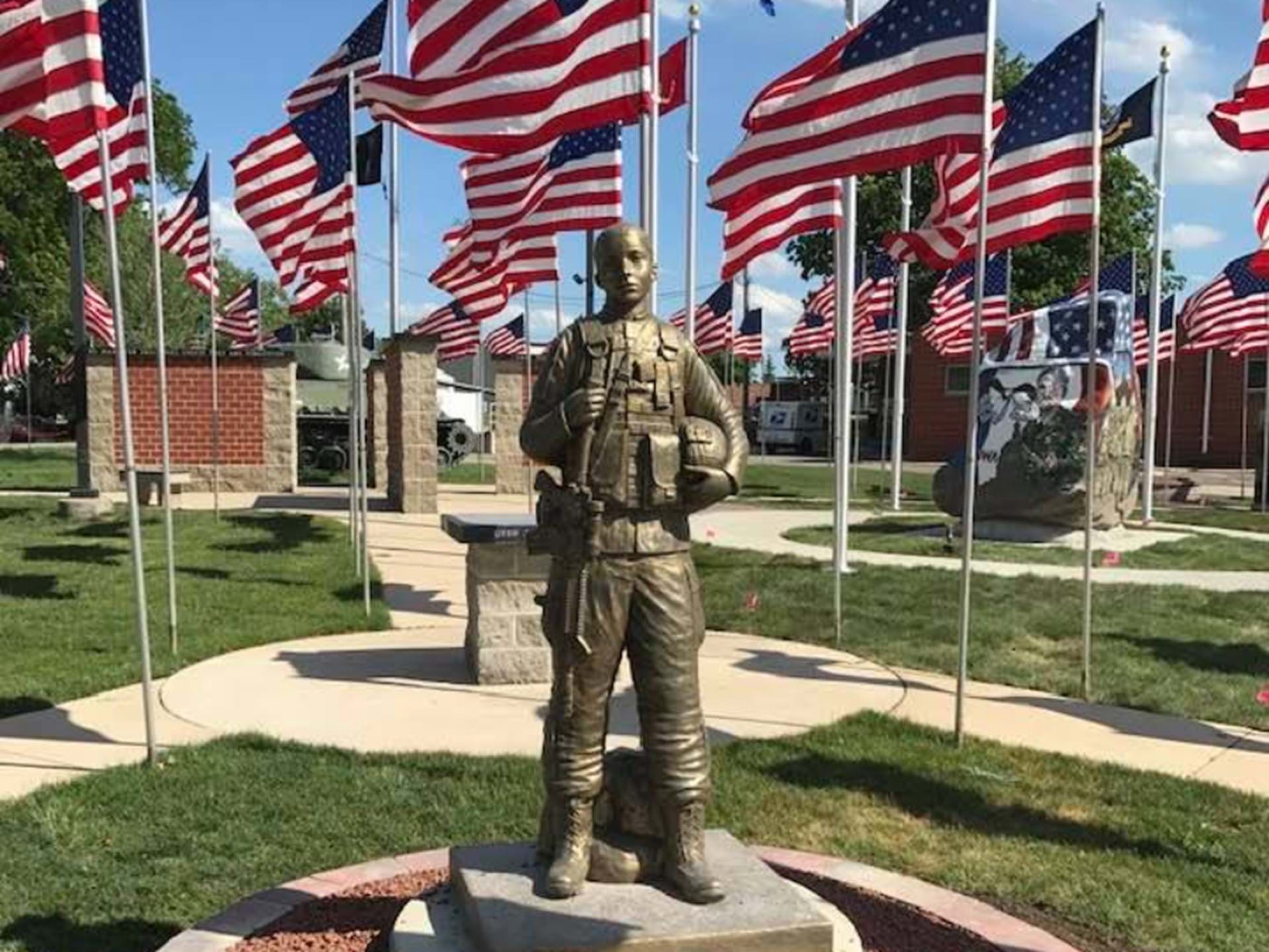 Female soldier statue in the Arlington Veterans Park, Lake Mills, Iowa