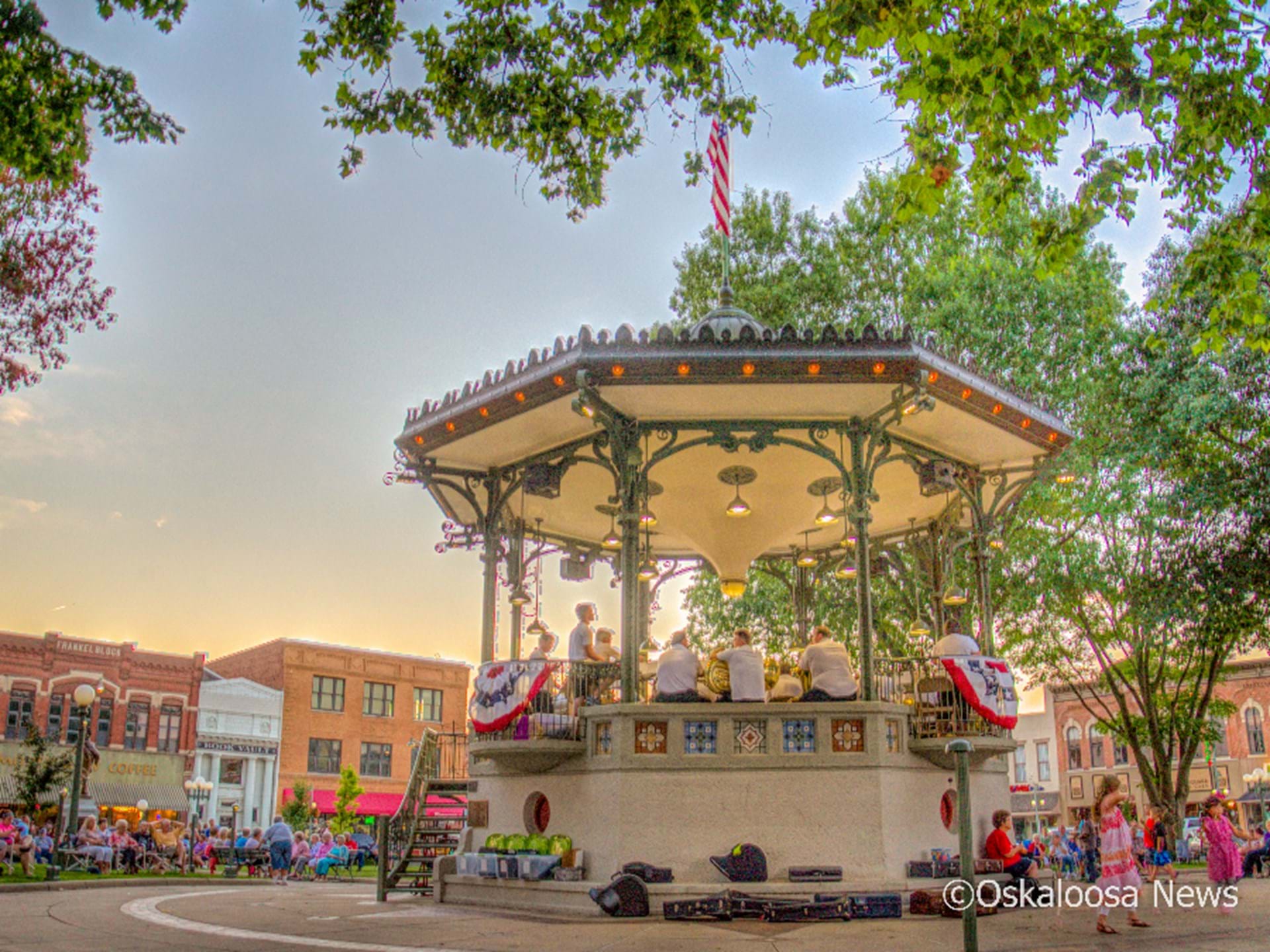 The bandstand sits in the middle of the city square.