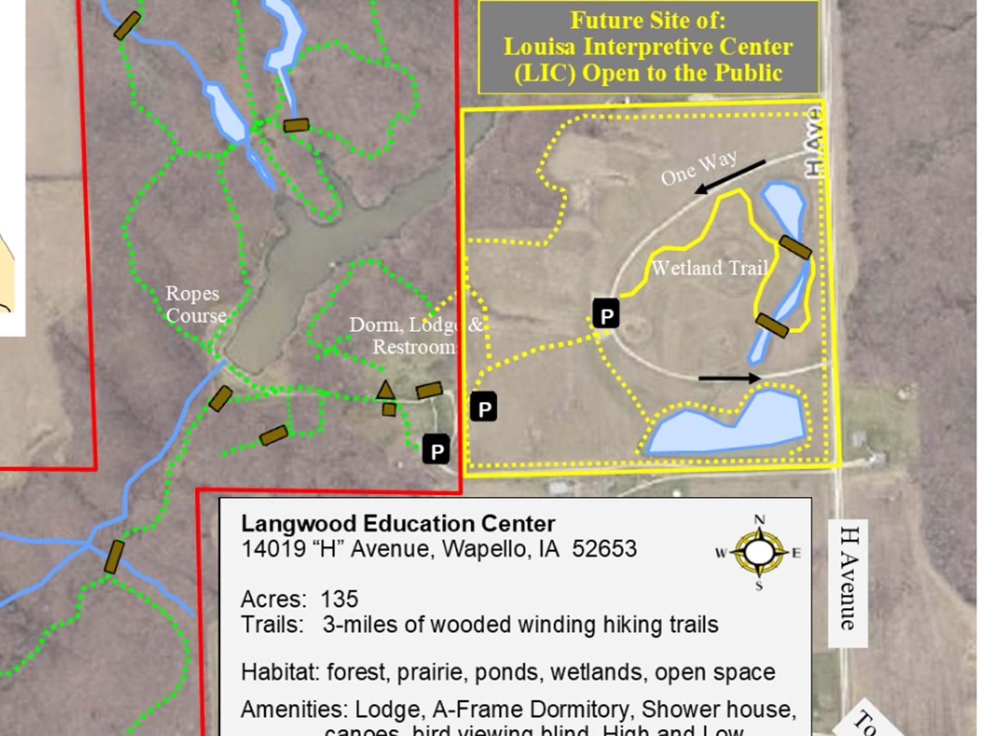 Map showing the Wetland Trail and Langwood