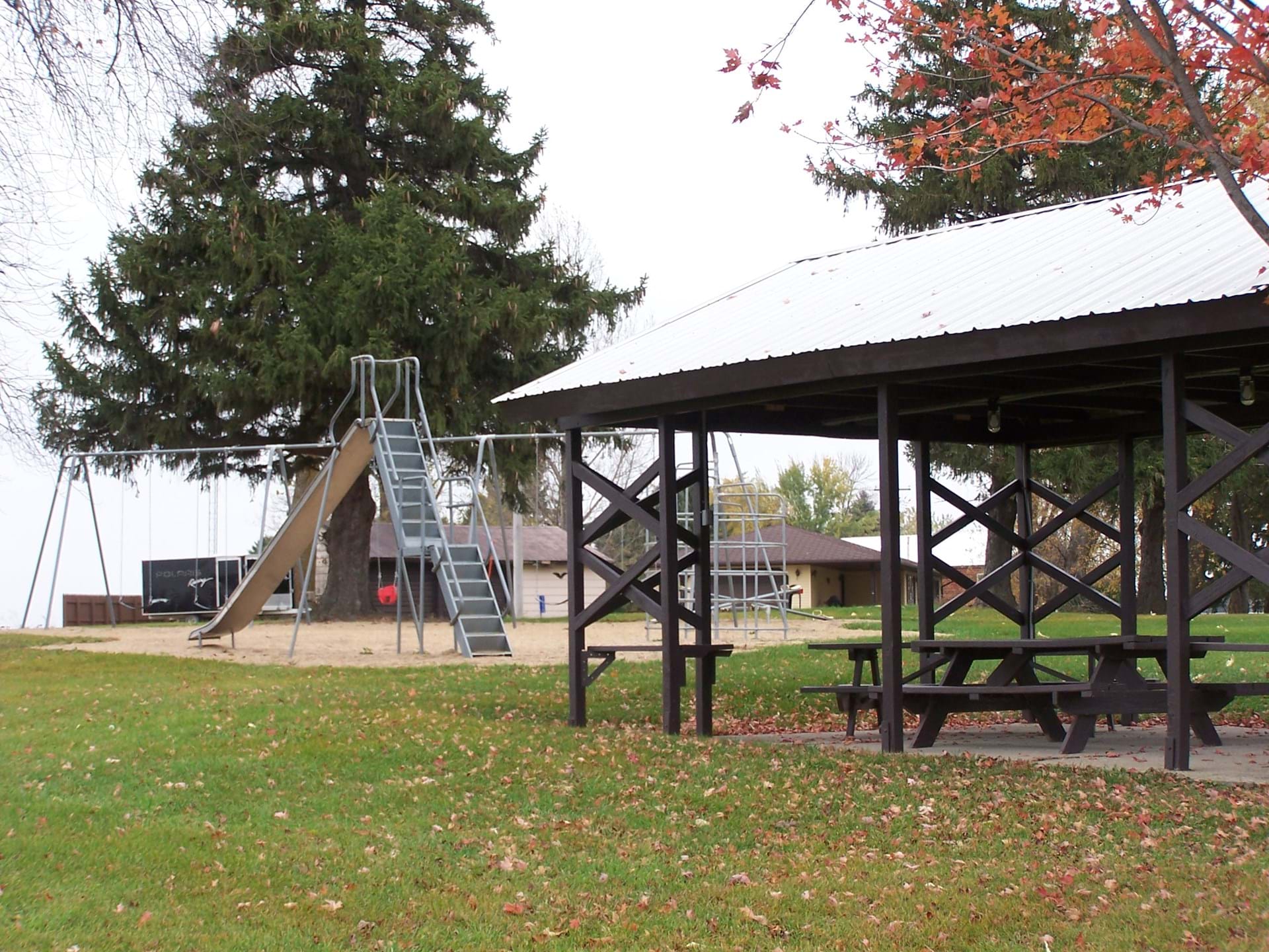 A view of the playground and picnic shelter at Frankville Park