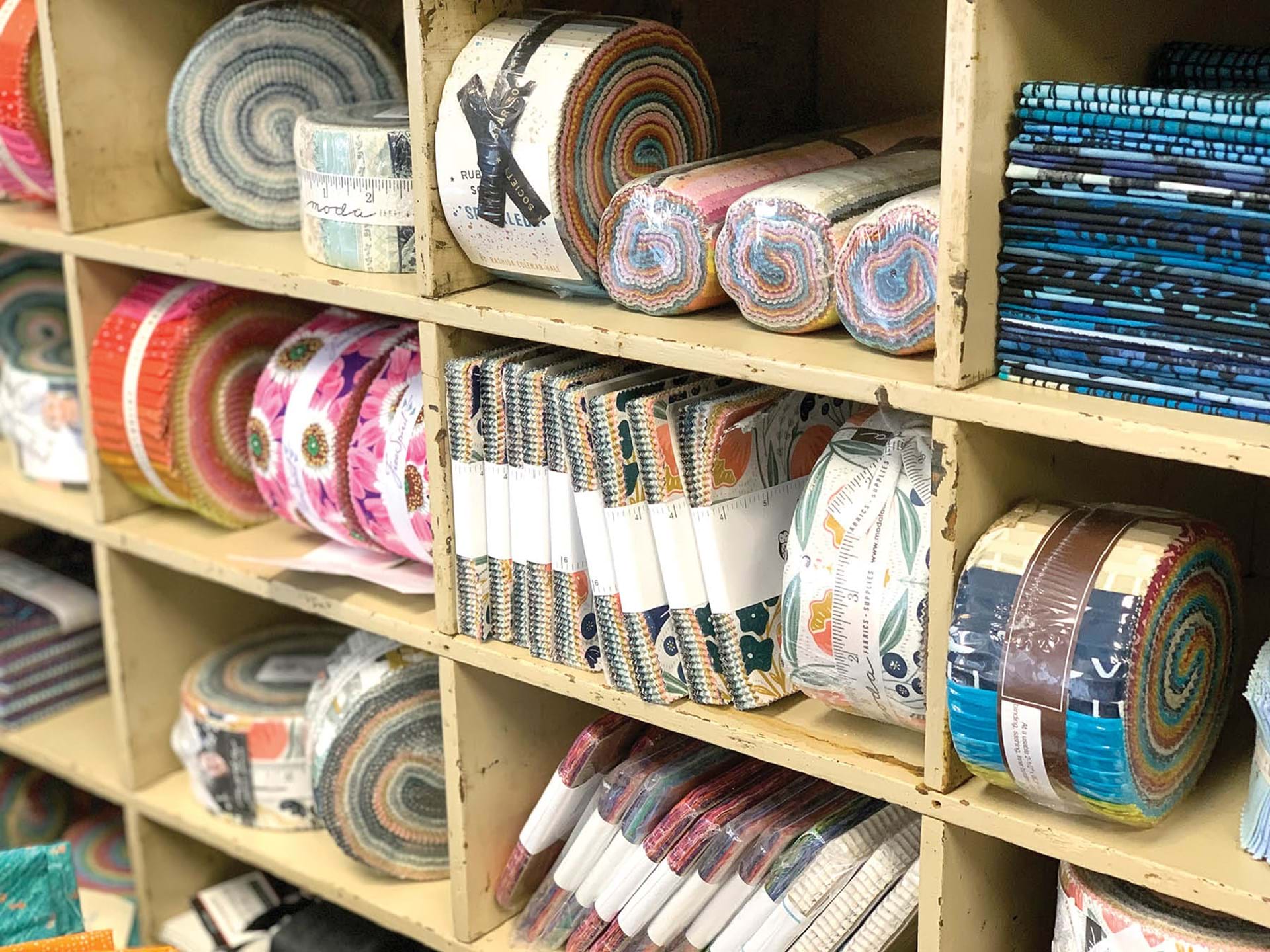 Large selection of pre-cut fabric to grab and go.