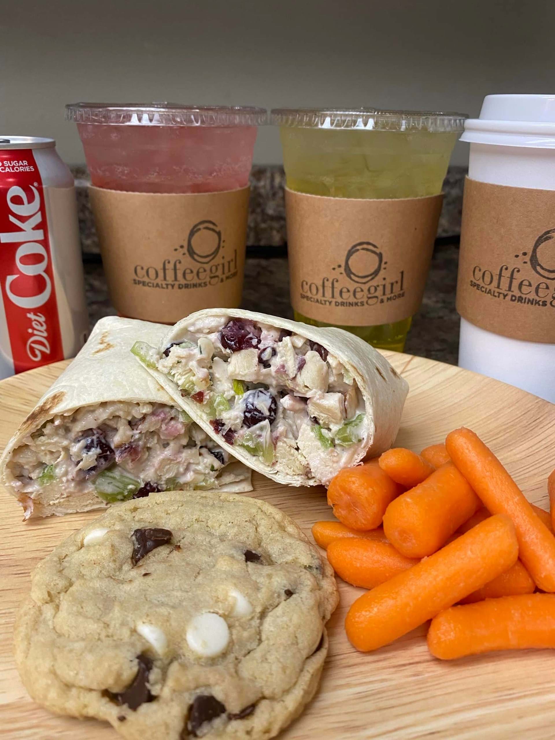 Our famous Chicken Salad wrap and homemade cookies