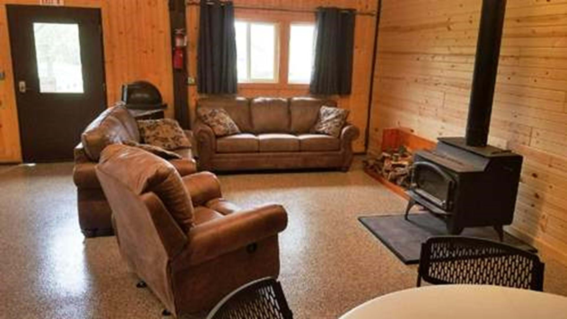 Living area with wood burning stove