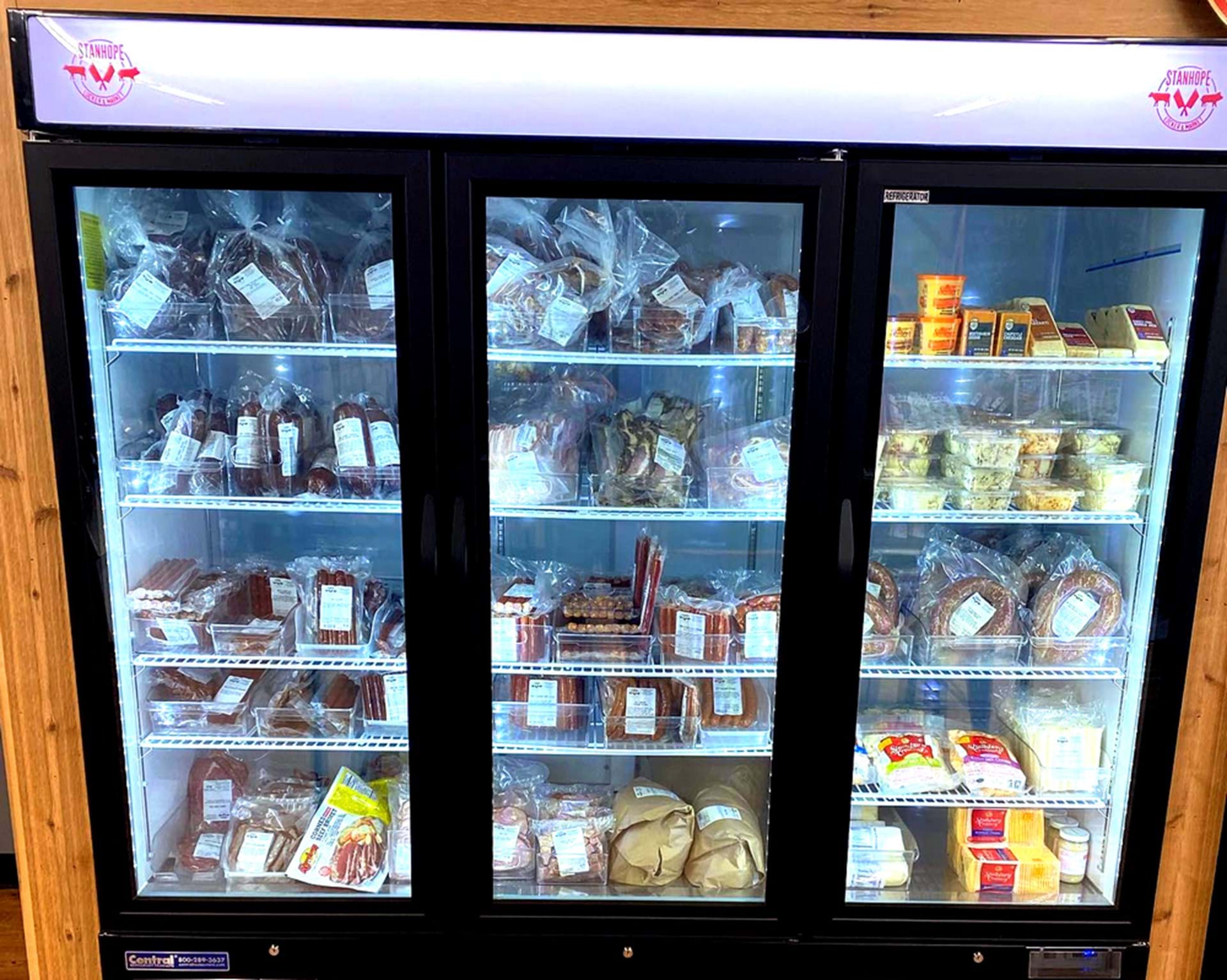 Meat and cheese offerings in the cooler