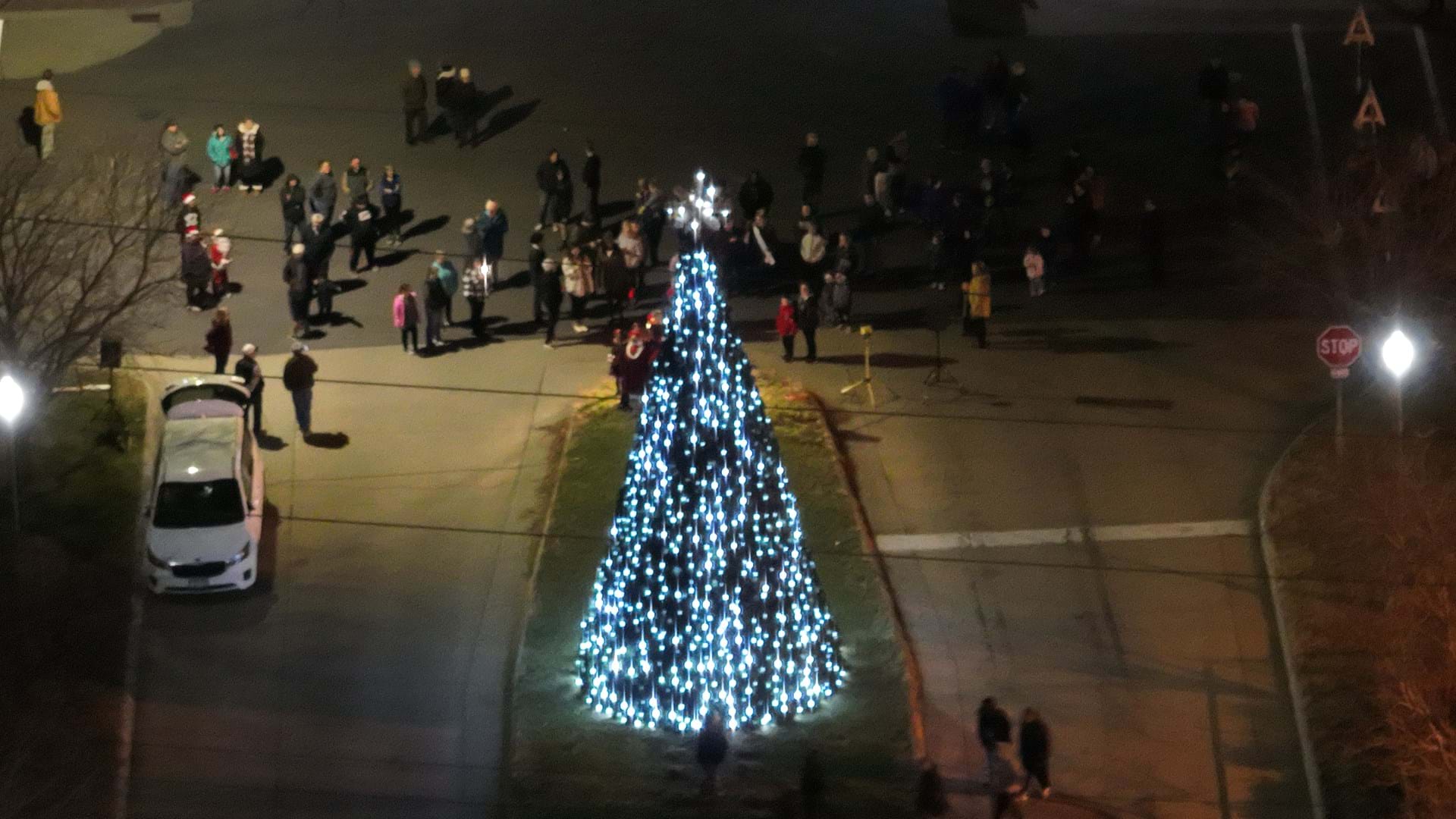 Tree Lighting right outside of Deja Vu