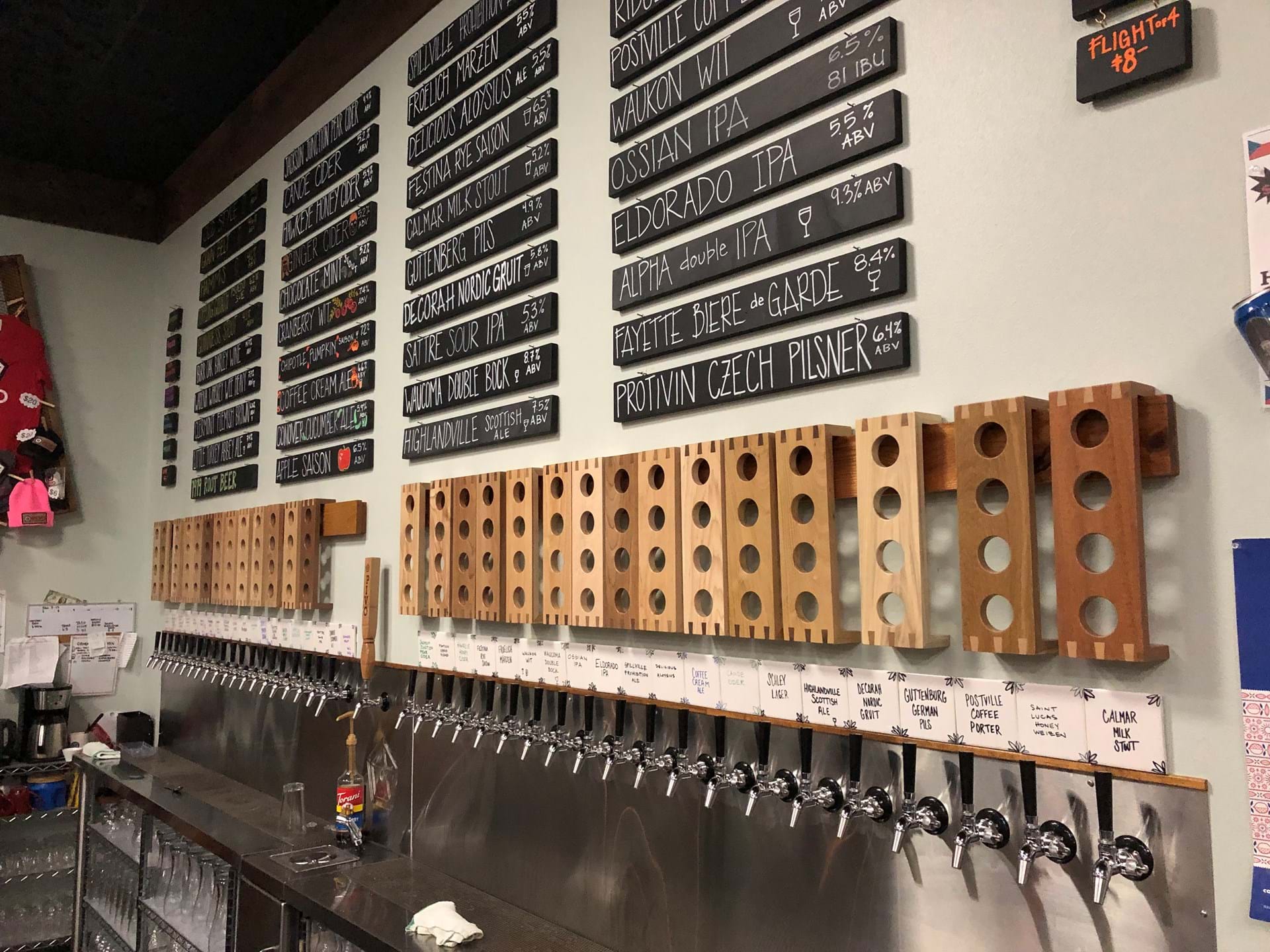 The taproom features 40 taps of PIVO's beer and cider, including GABF, World Beer Cup, and US Beer Open award winners.