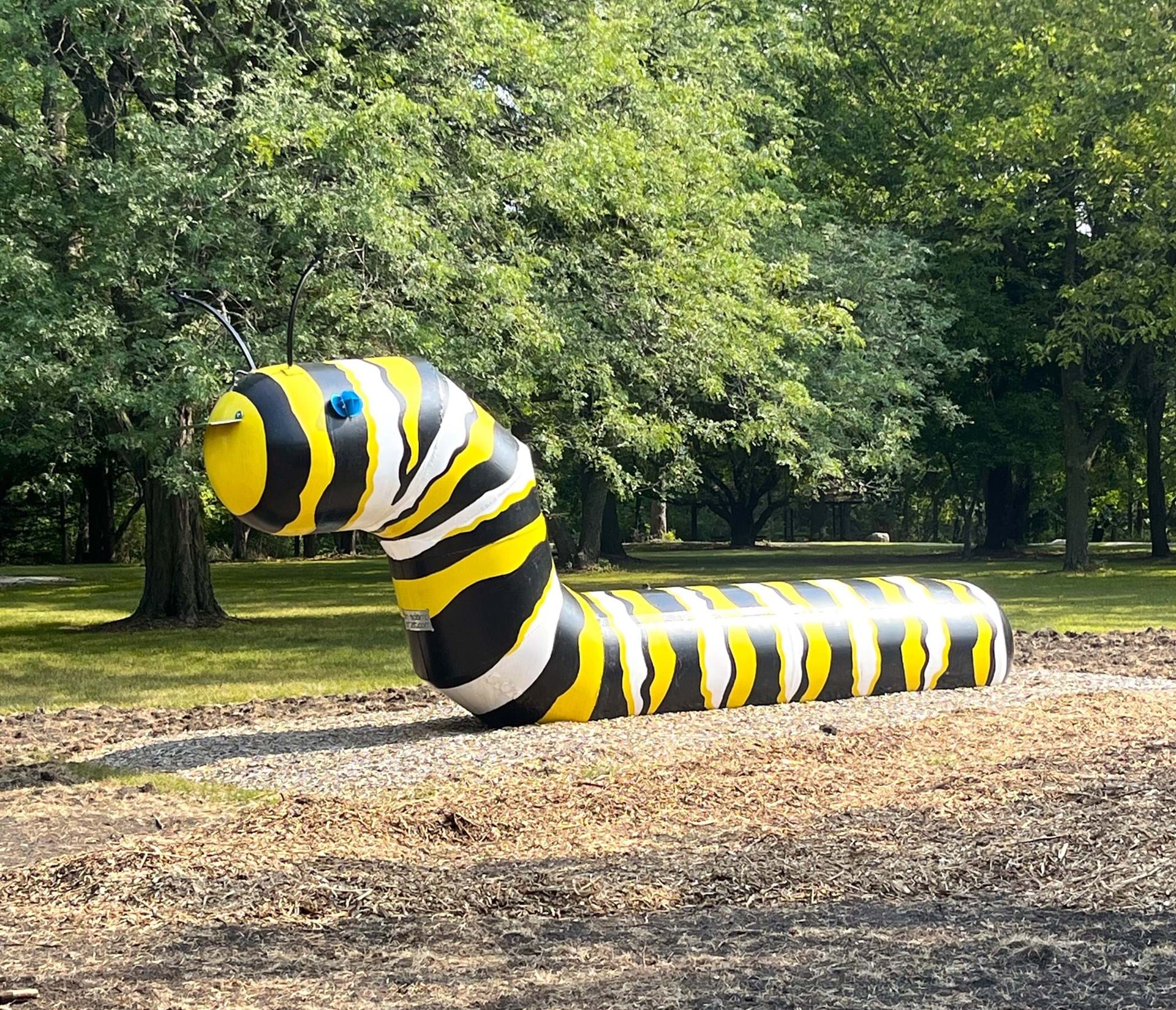 This enormous caterpillar is one of several playable art pieces in the Children's Forest.