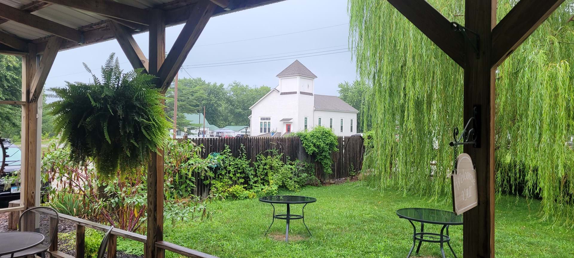 A view from the Muddy Dog Porch of the oldest church building in Appanoose County.
