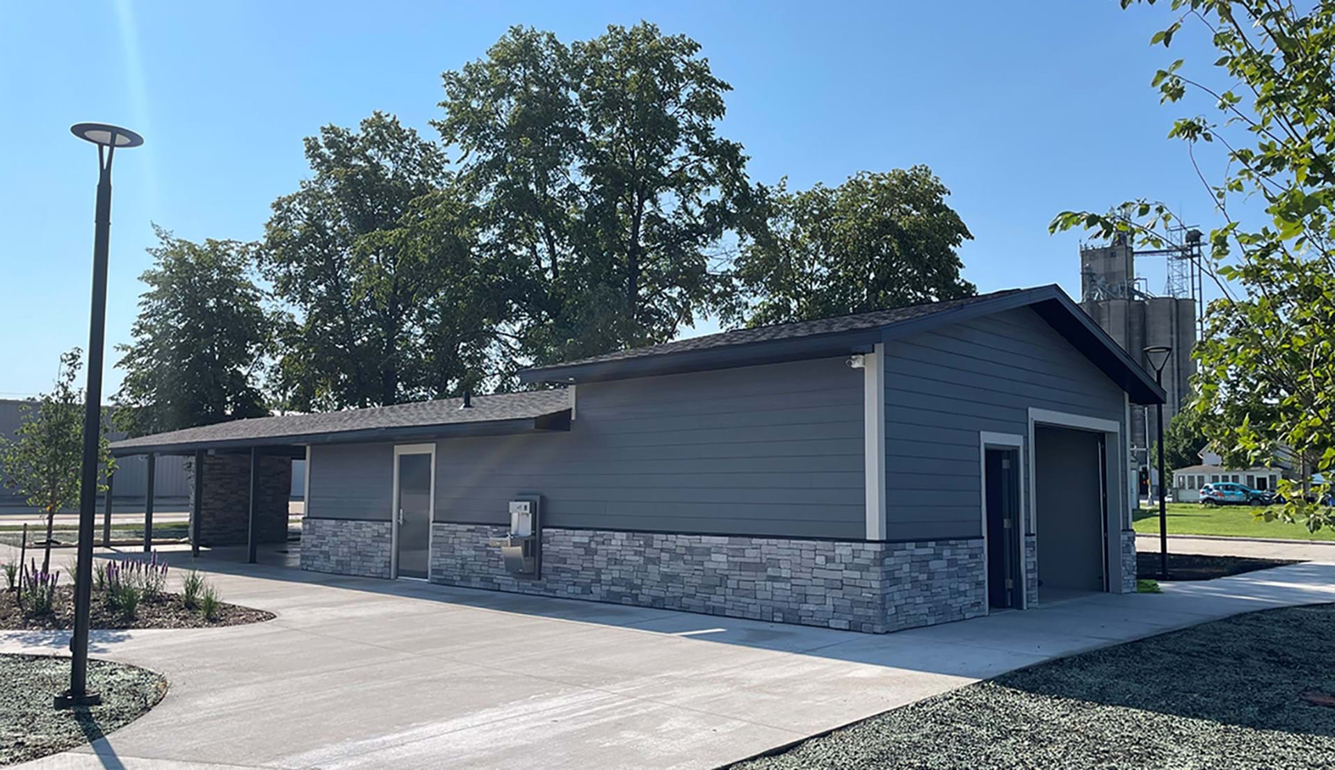 Park shelter with restrooms.