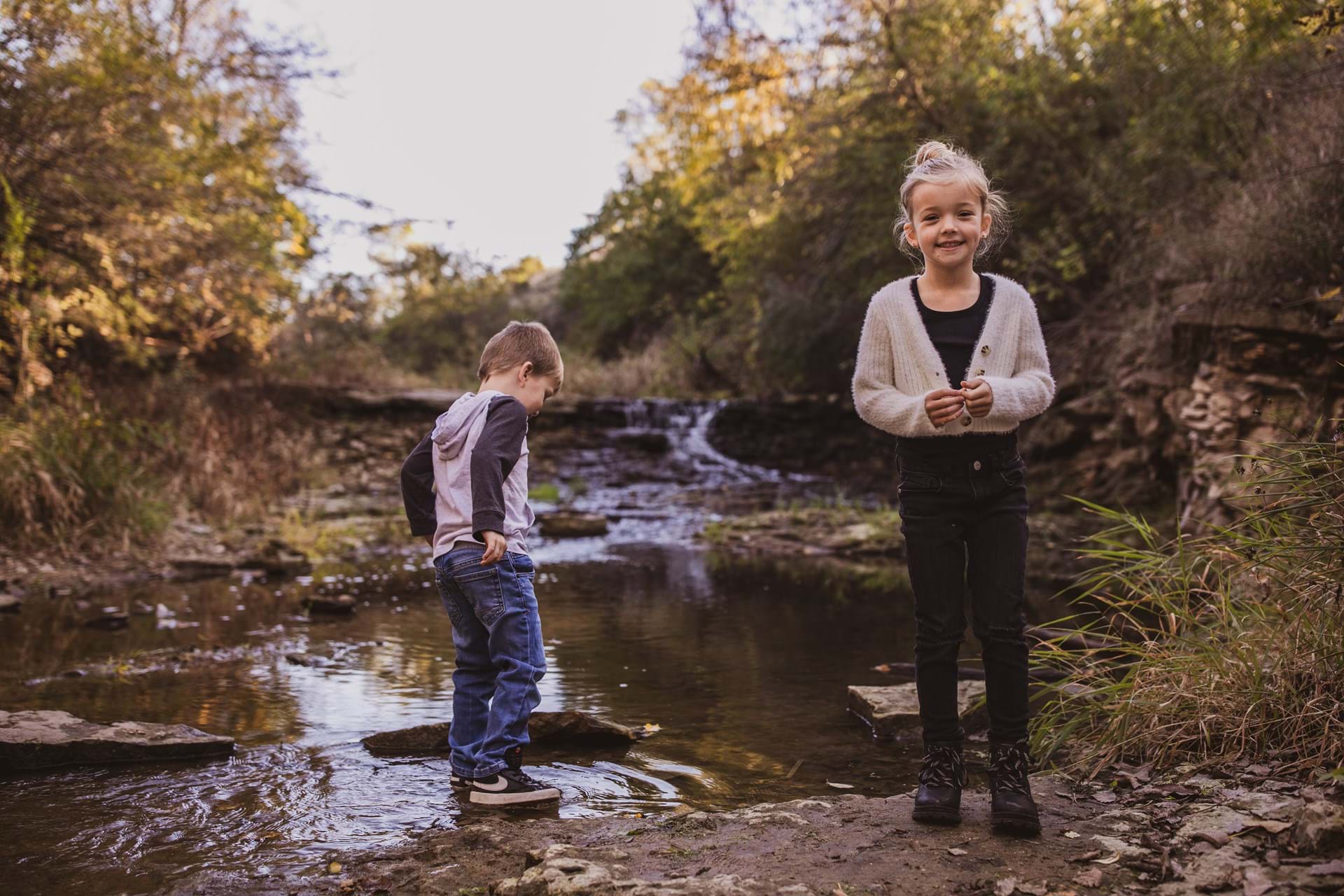 Children can wade in shallow water during the late summer or fall. 