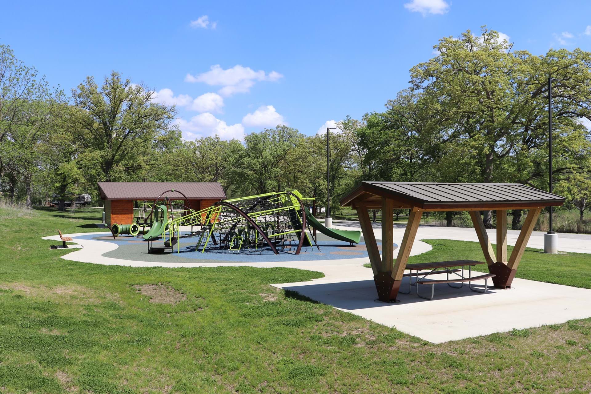 Buffalo Creek Park playground and shelters