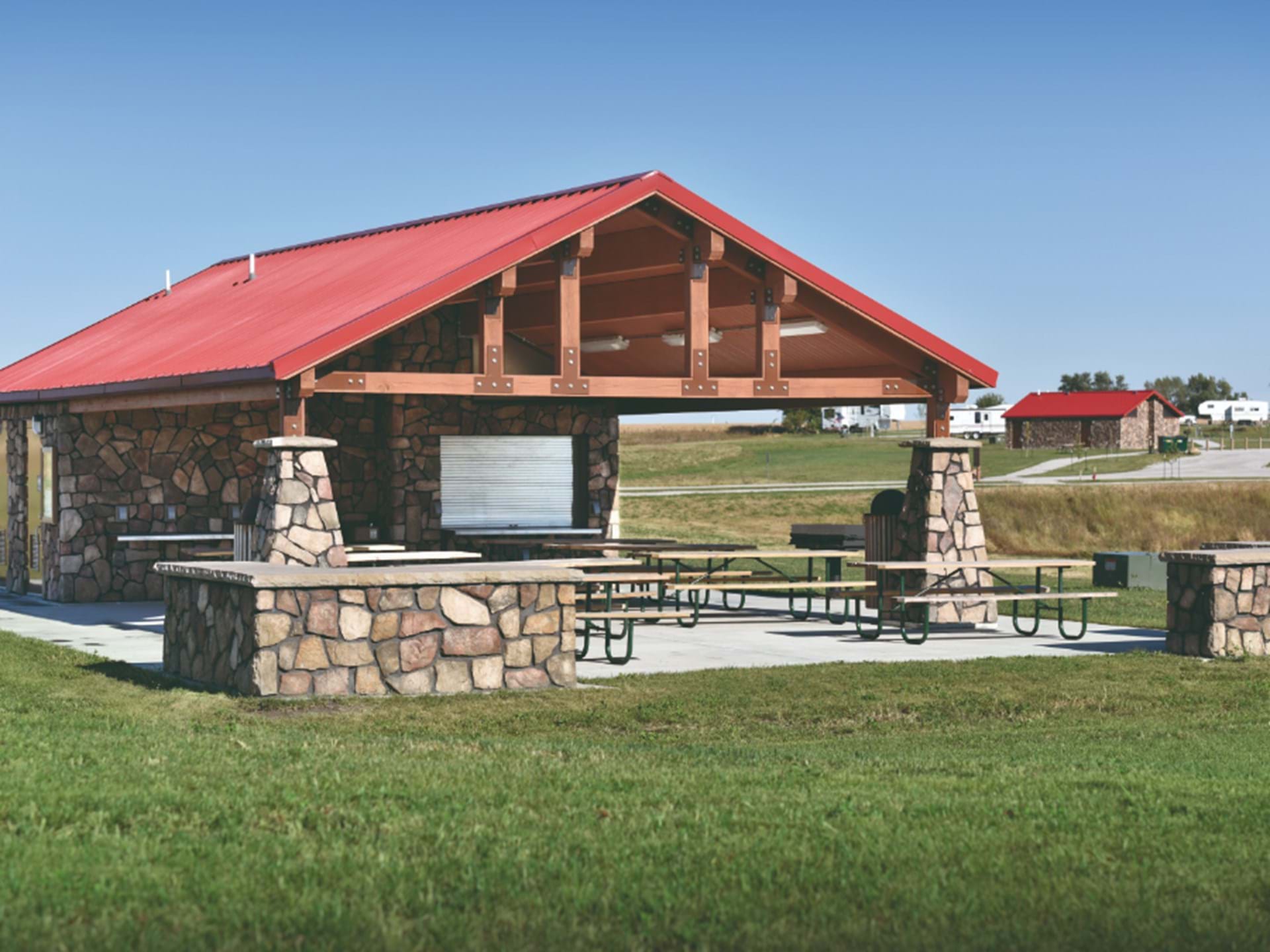 Open shelter, showerhouse in background