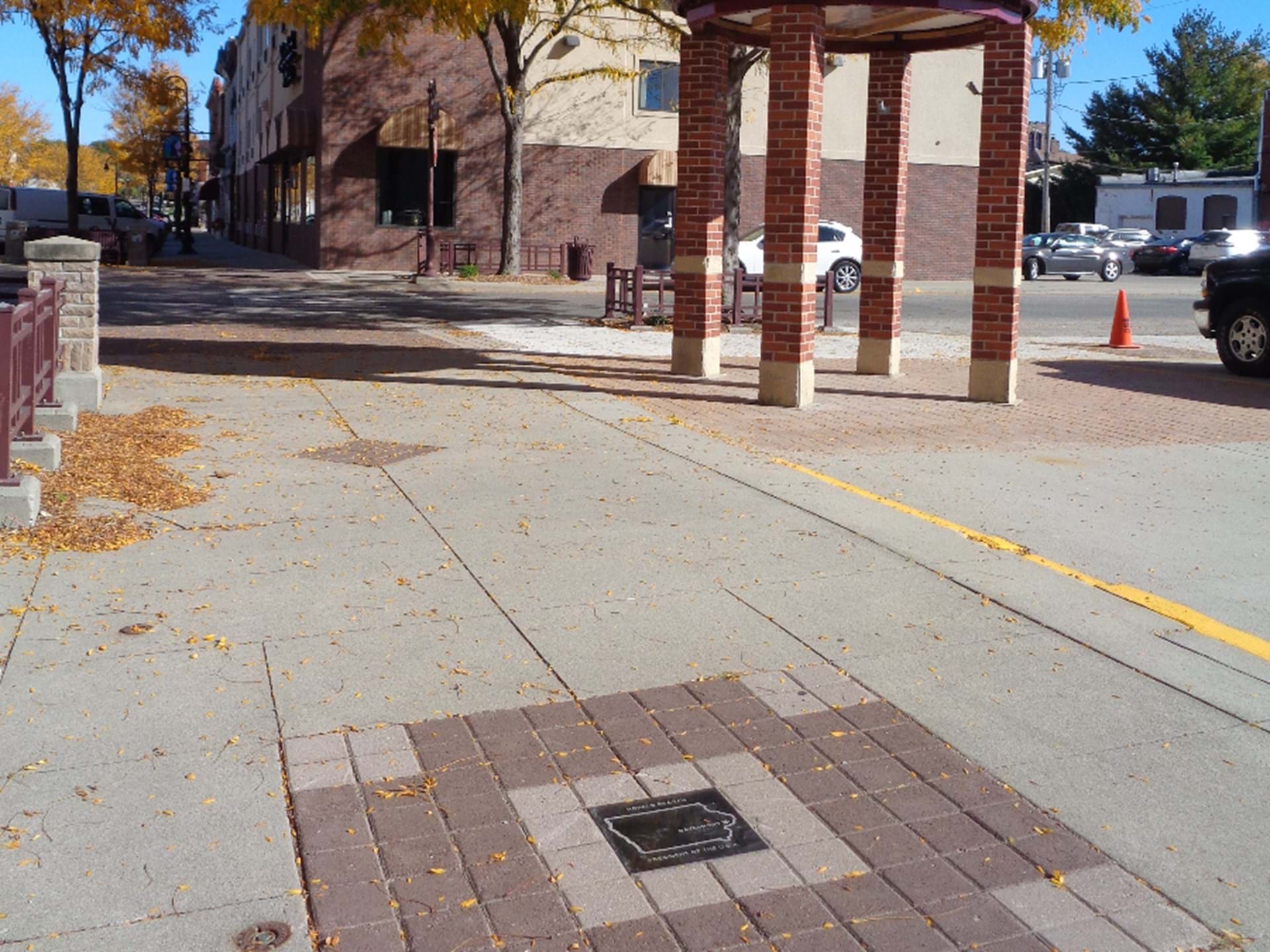 Iowa Walk of Fame Plaques line streets of downtown Shenandoah