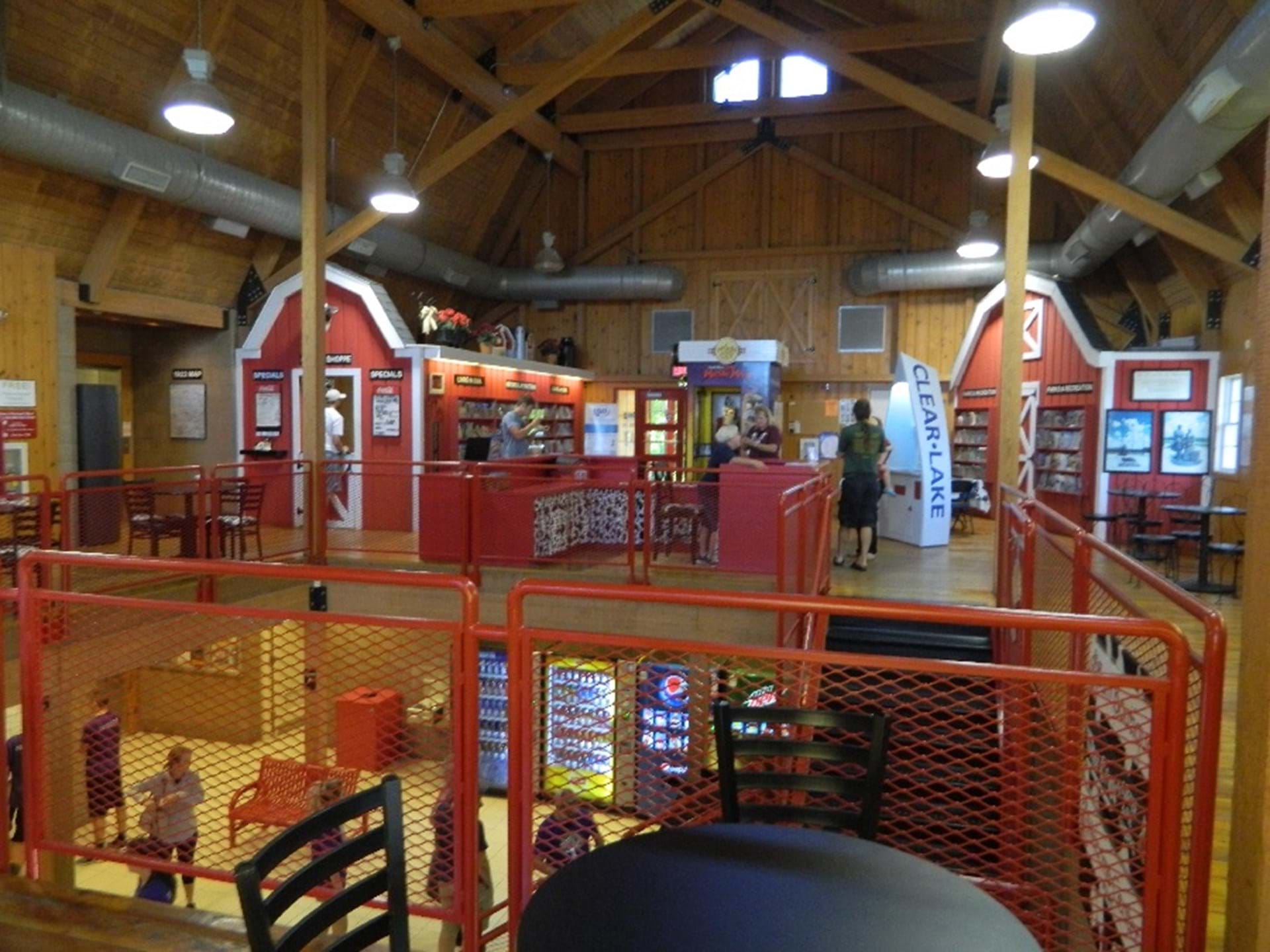 Vending and restrooms on main floor, welcome center and Barn Boutique upstairs