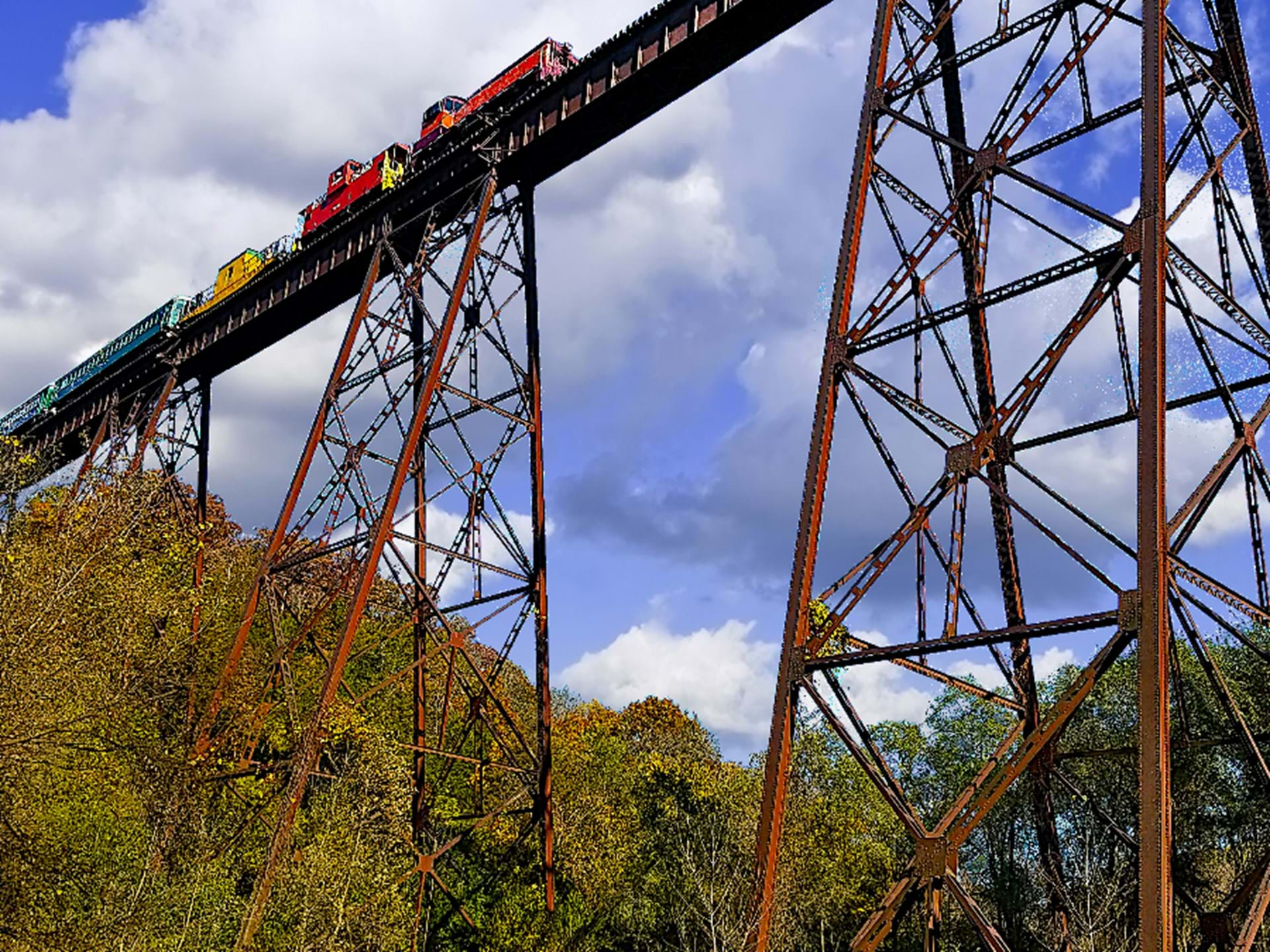 Crossing the 156 foot tall Bass Point Creek High Bridge