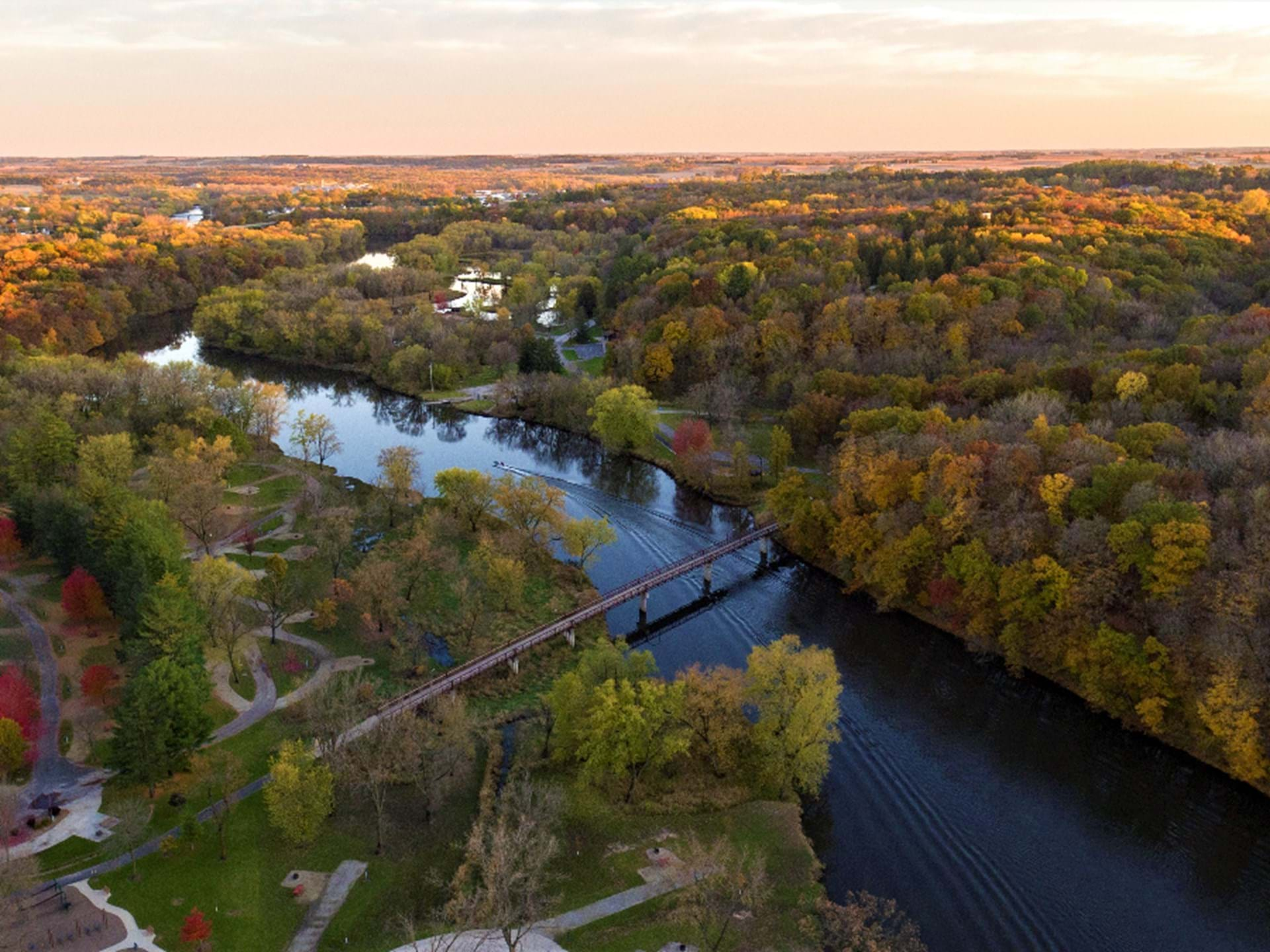 The park and campground separated by the picturesque Wapsipinicon River