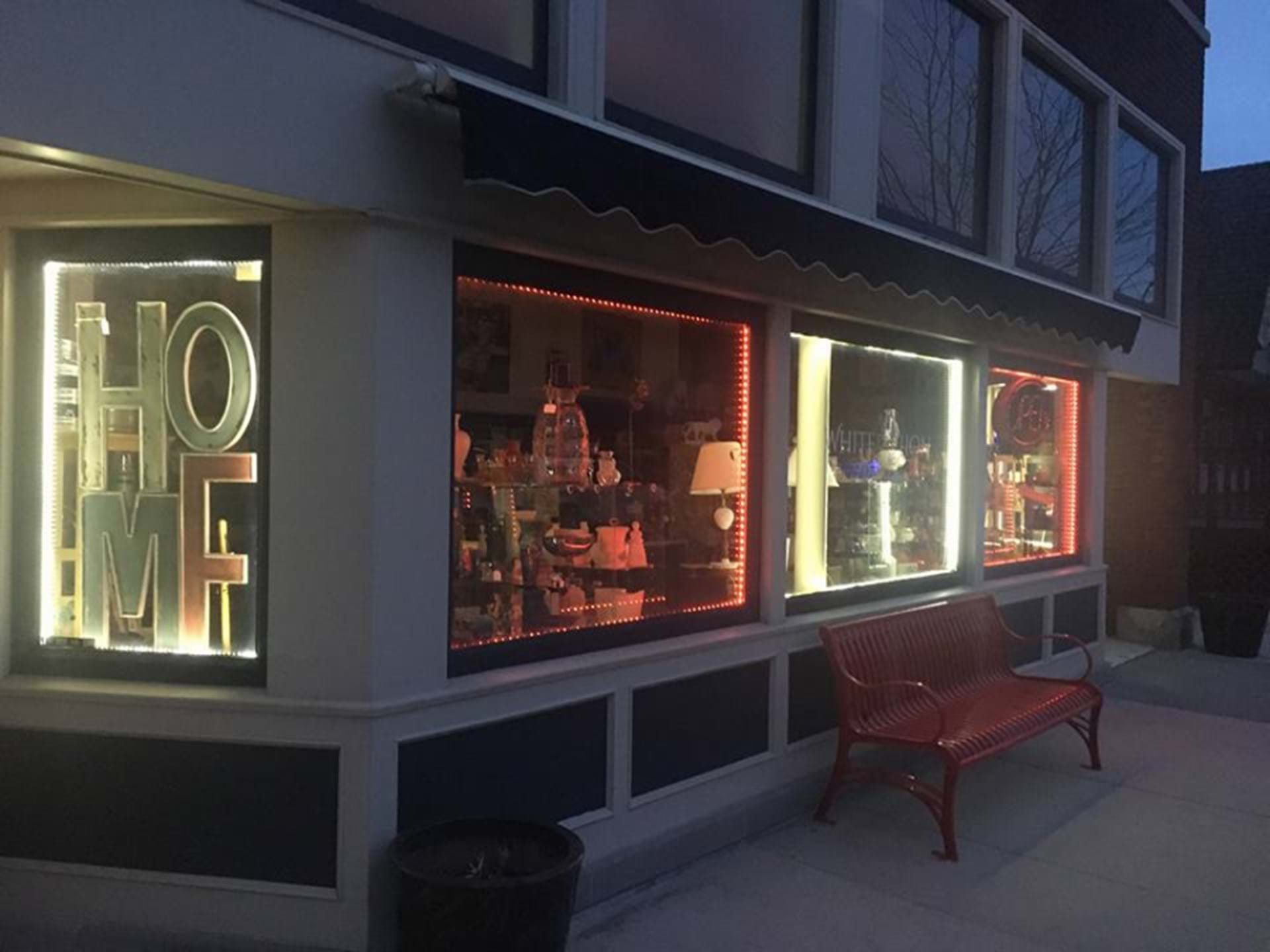 The store is lit up at night
